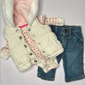 Old Navy 3 piece Baby Vest and Jeans Set in Cream and Blue